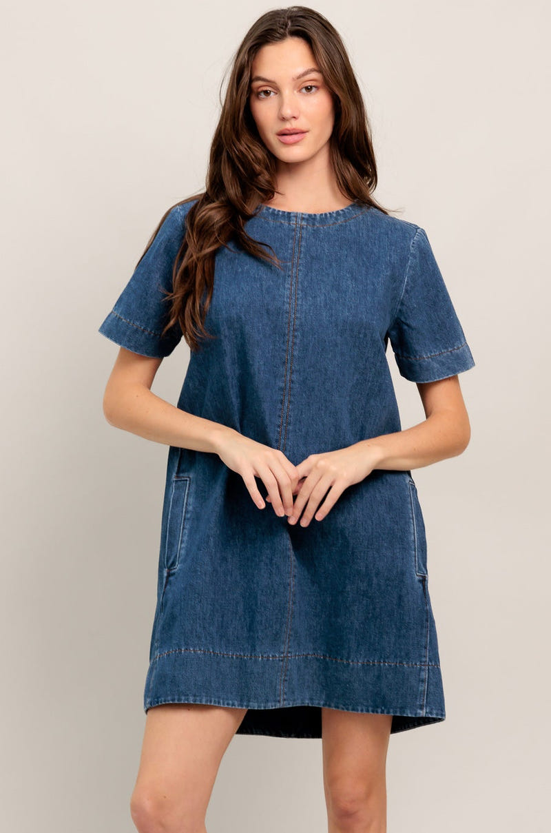 SIMPLY PUT TOGETHER DENIM MINI DRESS - FINAL SALE