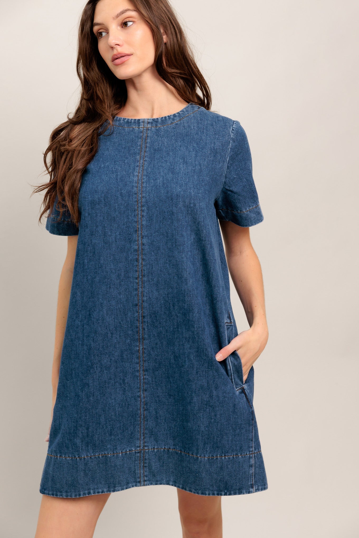 Lady Black Tie - Simply Put Together - Short Sleeve Denim Mini Dress
