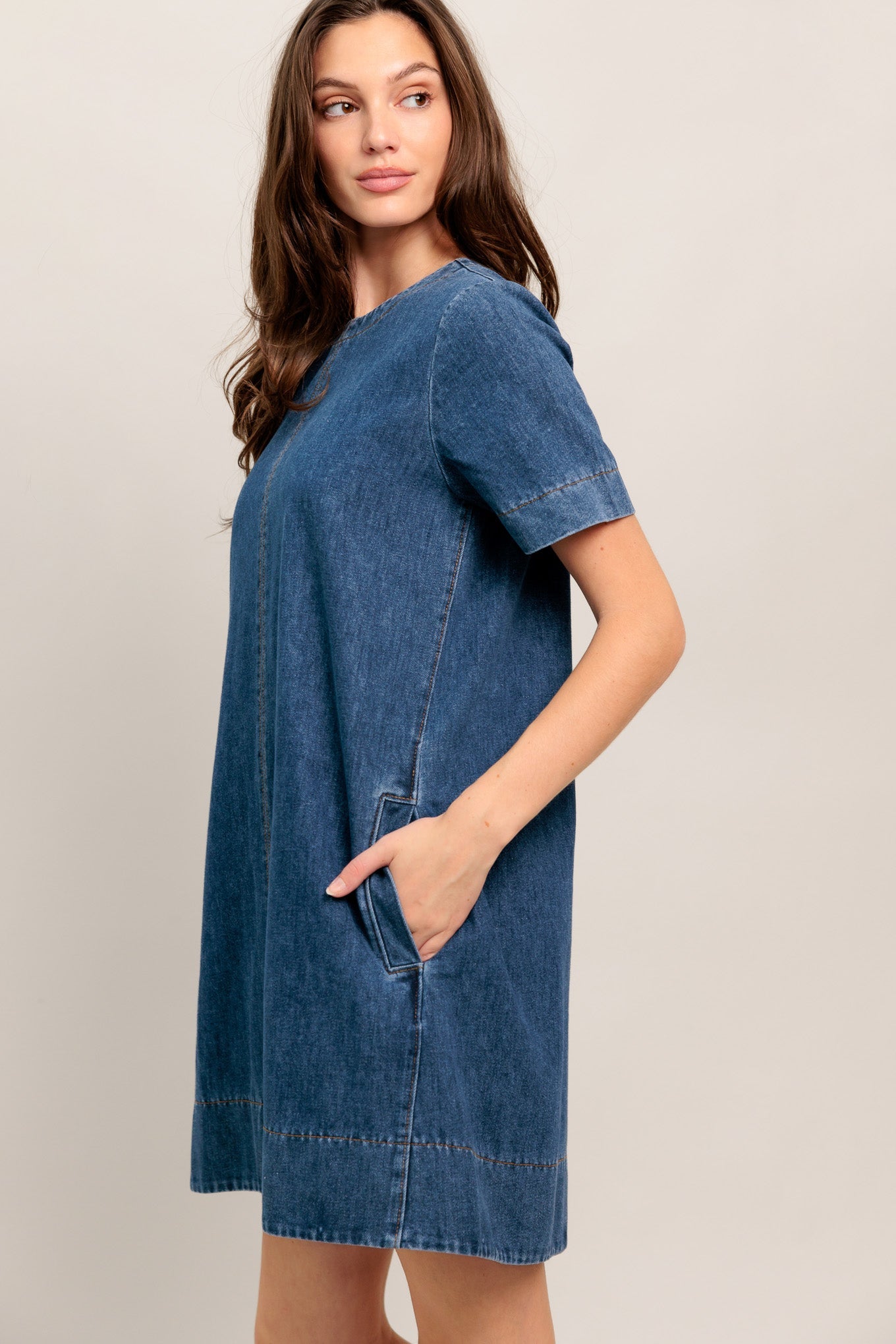 short sleeve denim mini dress Denim Nova Dress Indigo