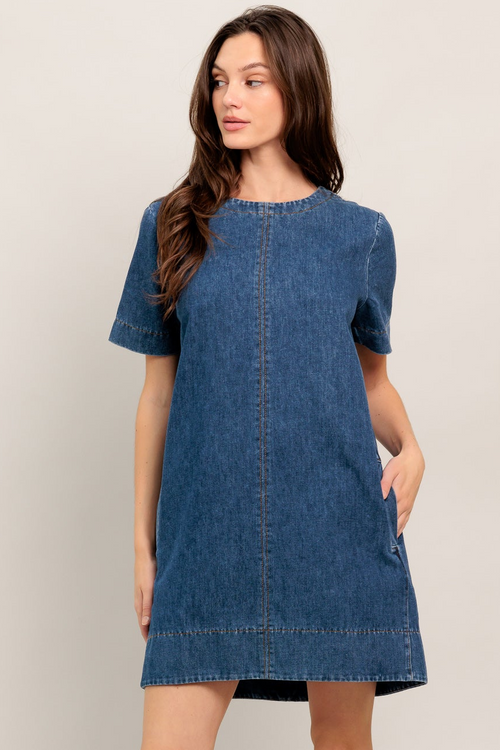 SIMPLY PUT TOGETHER - SHORT SLEEVE DENIM MINI DRESS