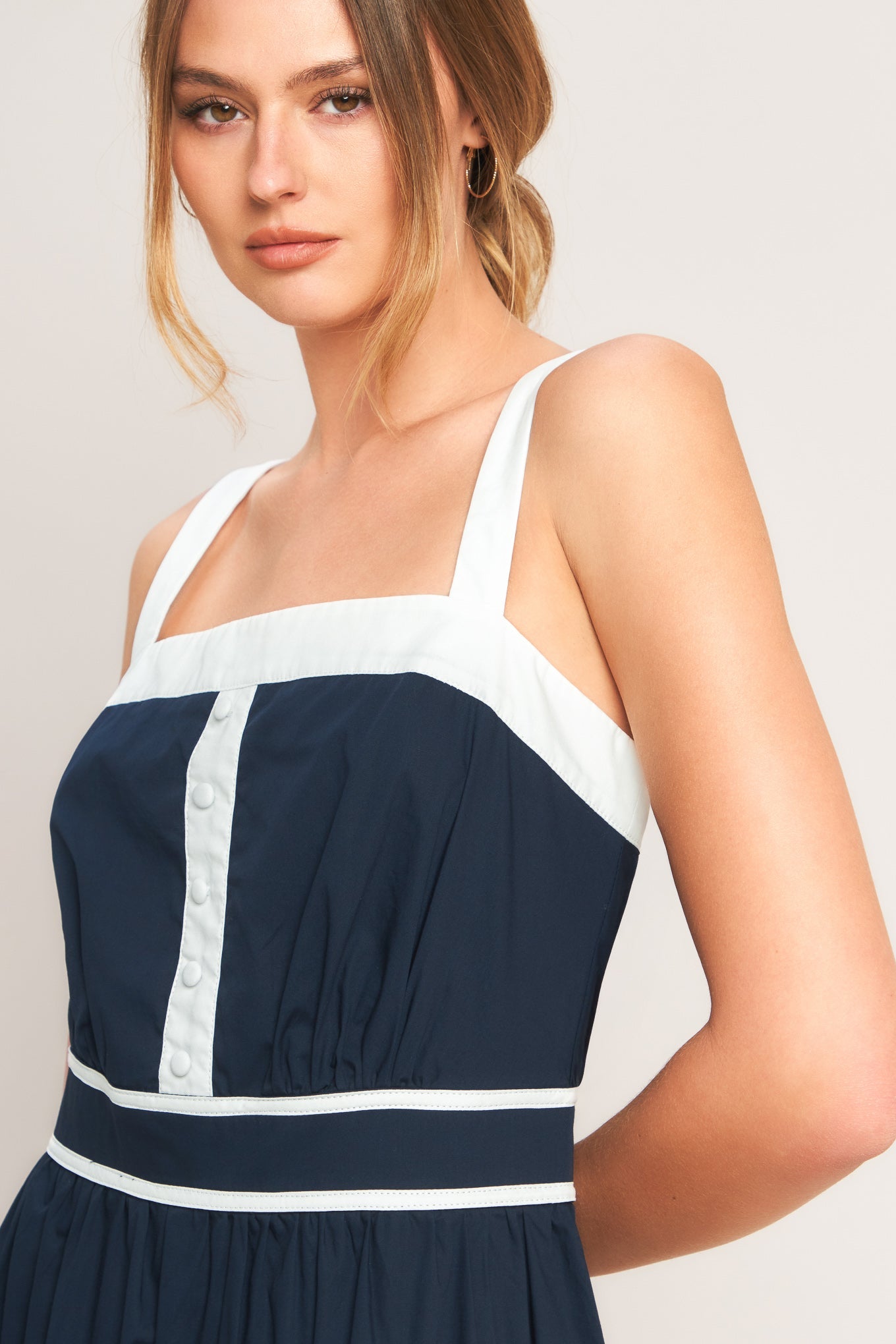dress navy and white Lady Black Tie - Navy & White Contrast Midi Dress