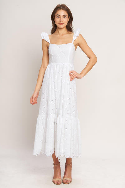 SWEET ESCAPE WHITE EYELET MIDI DRESS