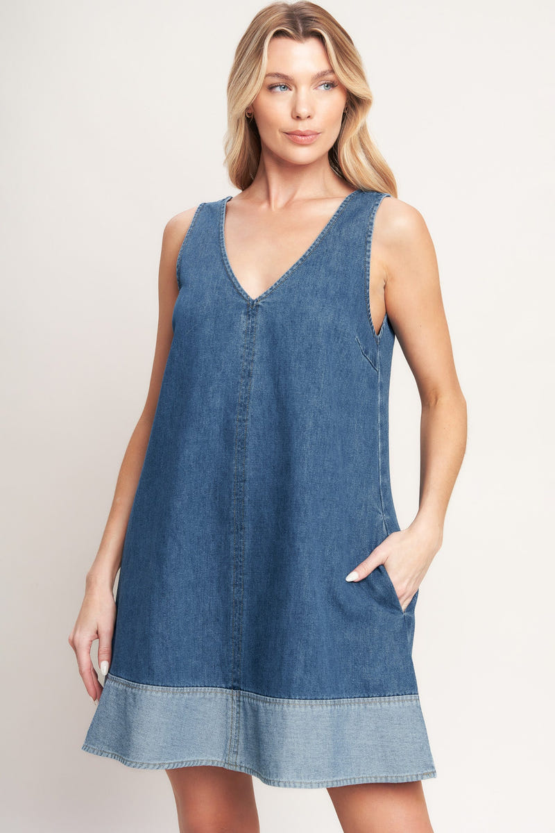 MAIN STREET - V-NECK DENIM MINI DRESS