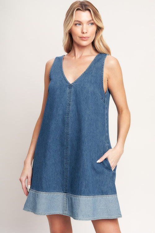 MAIN STREET - V-NECK DENIM MINI DRESS