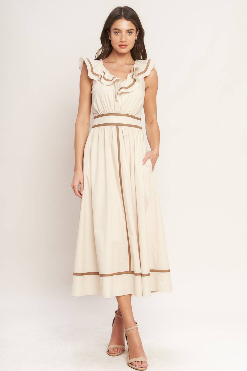 BREEZE CANVAS RUFFLE MIDI DRESS