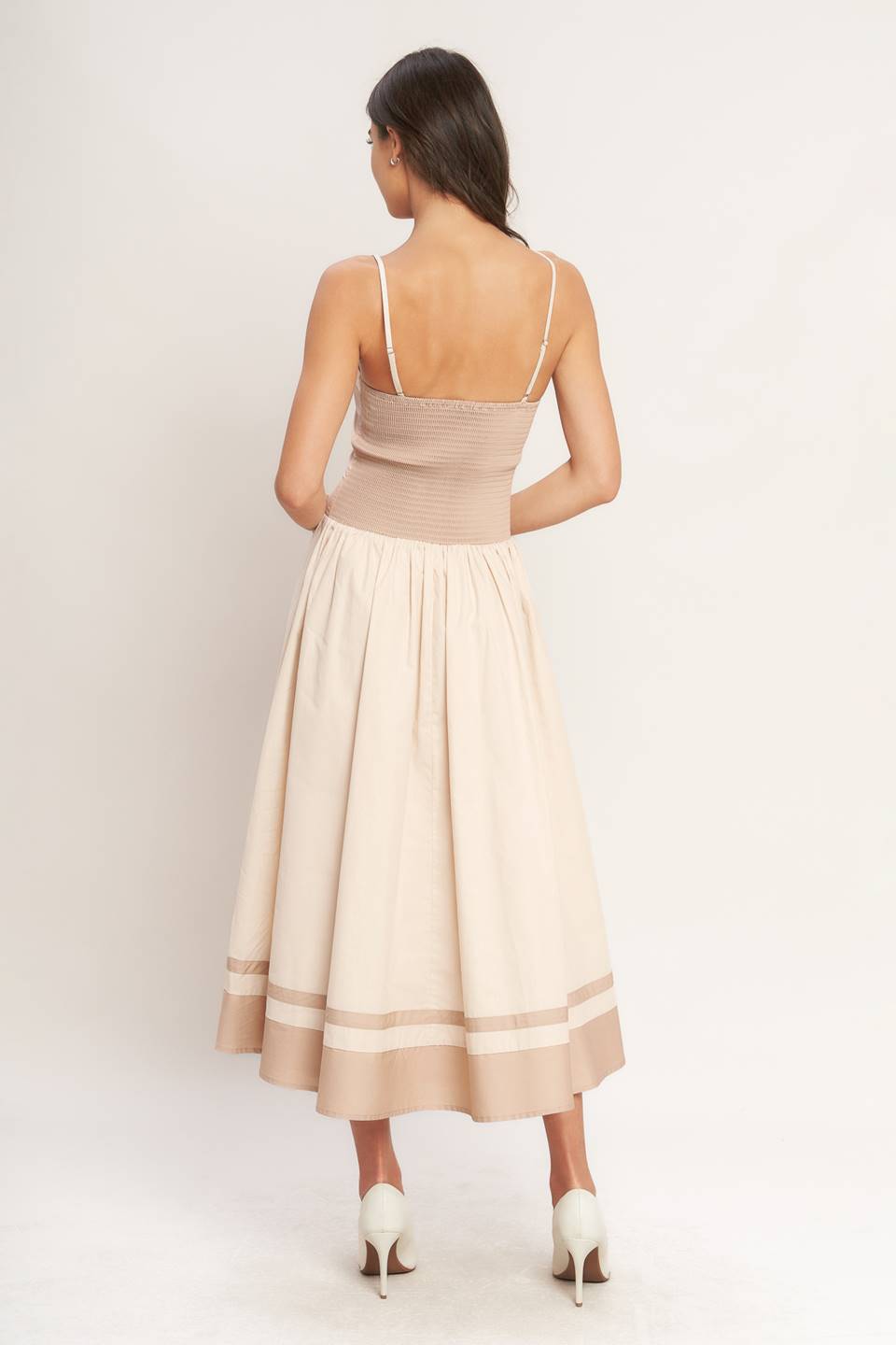 midi dress neutral color Lady Black Tie - Spring Harmony Color Blocked Midi Dress