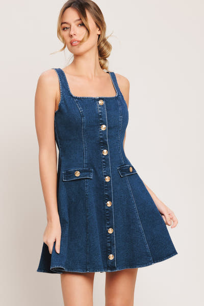 URBAN POLISH - SQUARE NECK DENIM MINI DRESS