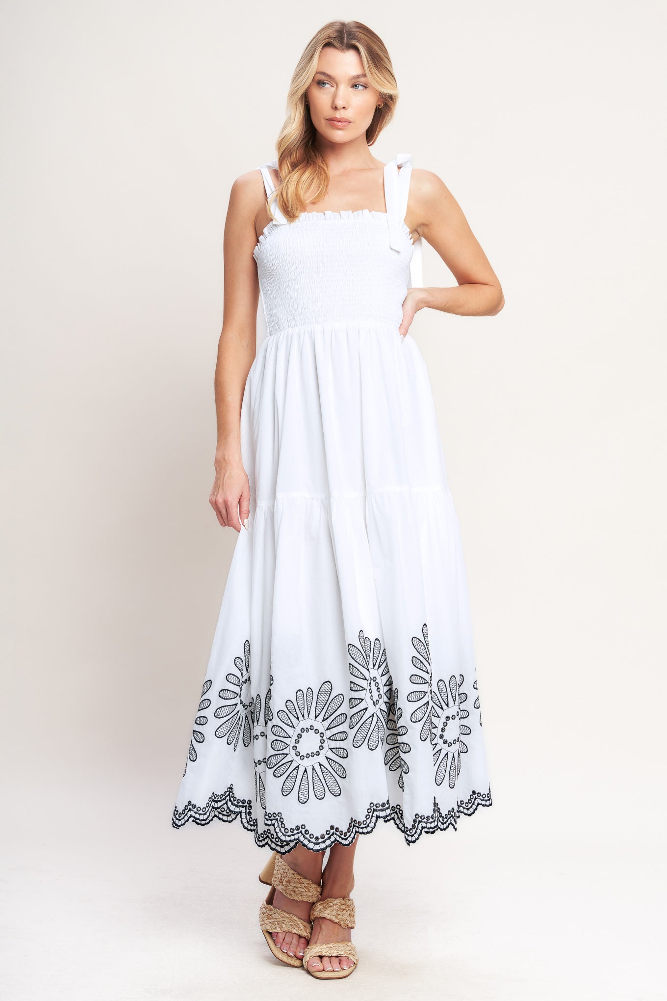WHISPERS OF SUMMER BLACK & WHITE MIDI DRESS