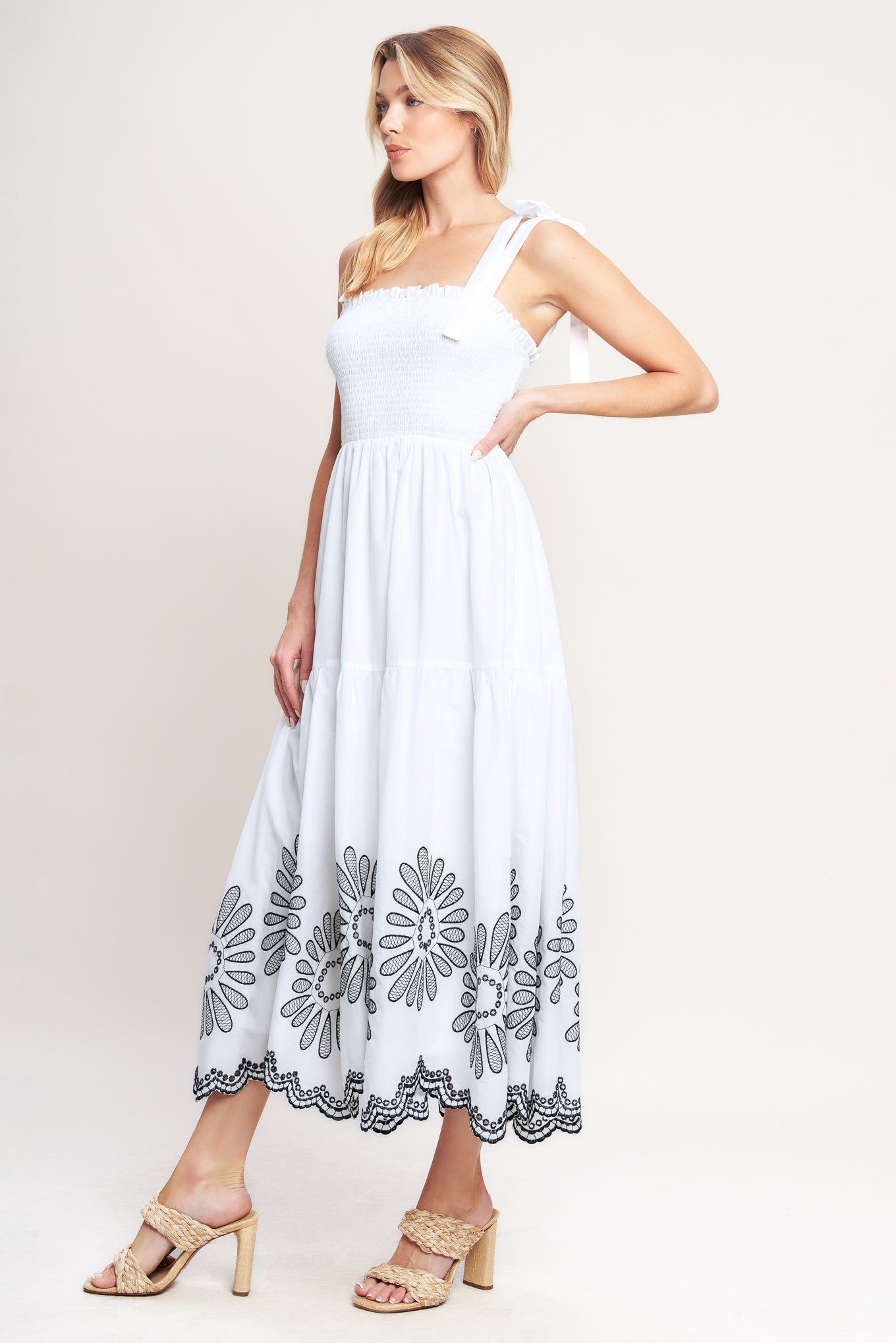 WHISPERS OF SUMMER BLACK & WHITE MIDI DRESS
