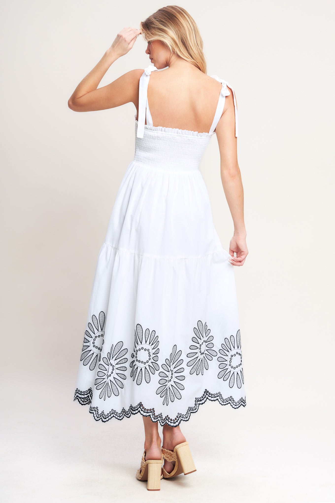 WHISPERS OF SUMMER BLACK & WHITE MIDI DRESS