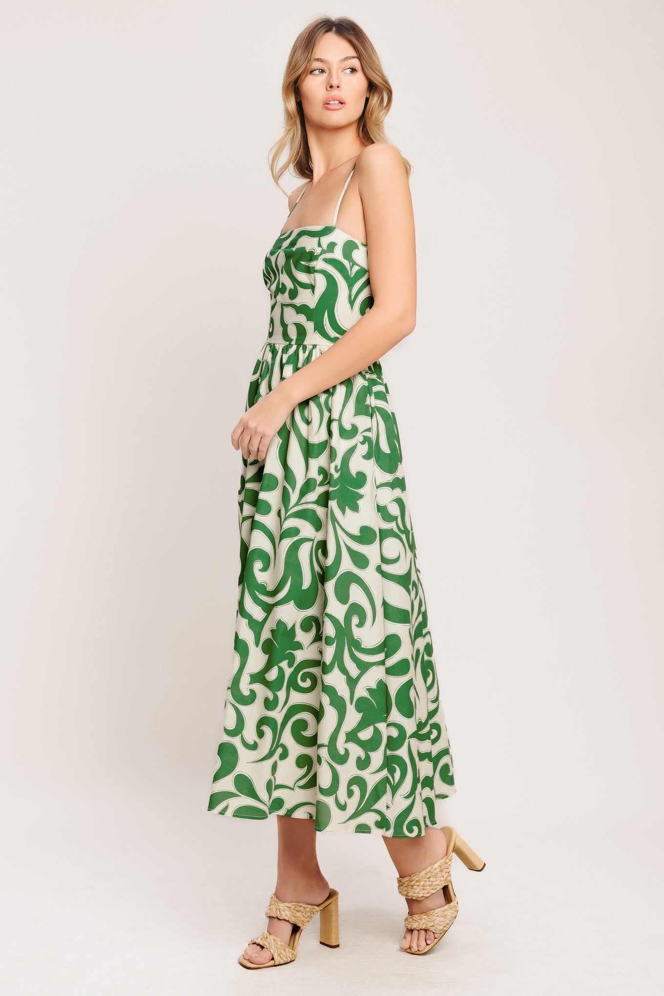 ART NOUVEAU FLORAL GREEN MIDI DRESS