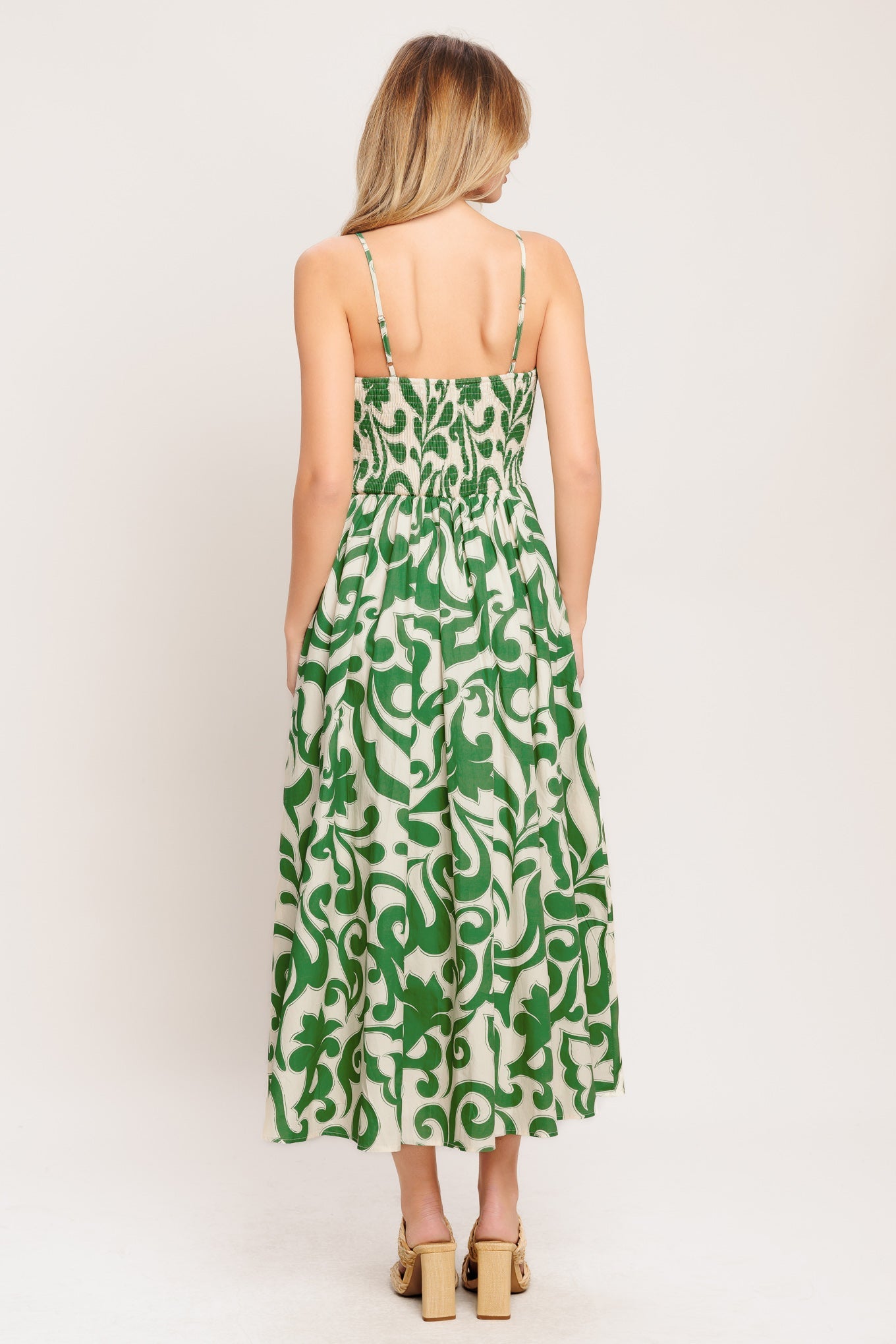 ART NOUVEAU FLORAL GREEN MIDI DRESS