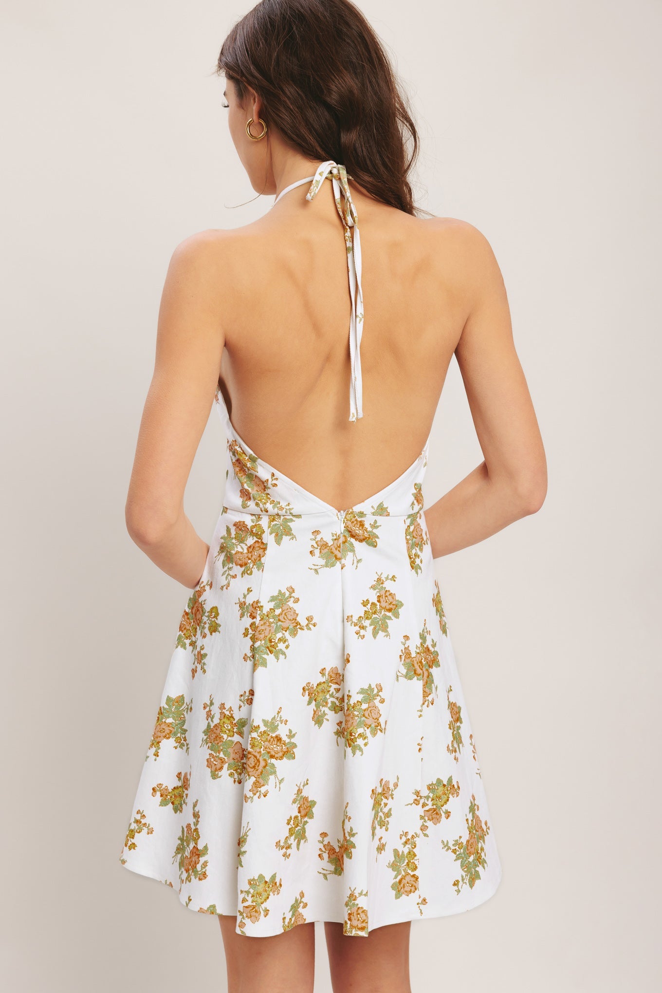 GOLDEN PETAL FLARED MINI DRESS