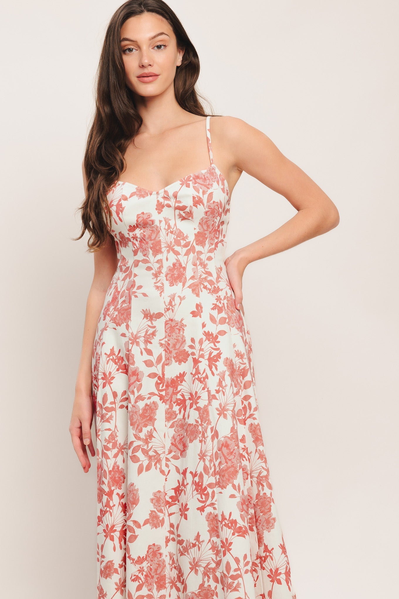 FLORAL HAZE CORAL MIDI DRESS | Lady Black Tie IVORY CORAL / L FLORAL HAZE CORAL MIDI DRESS | Lady Black Tie IVORY CORAL / L