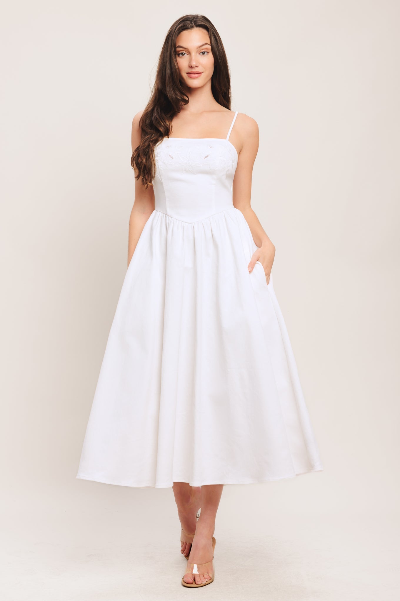CLOUD PETAL WHITE DENIM MIDI DRESS