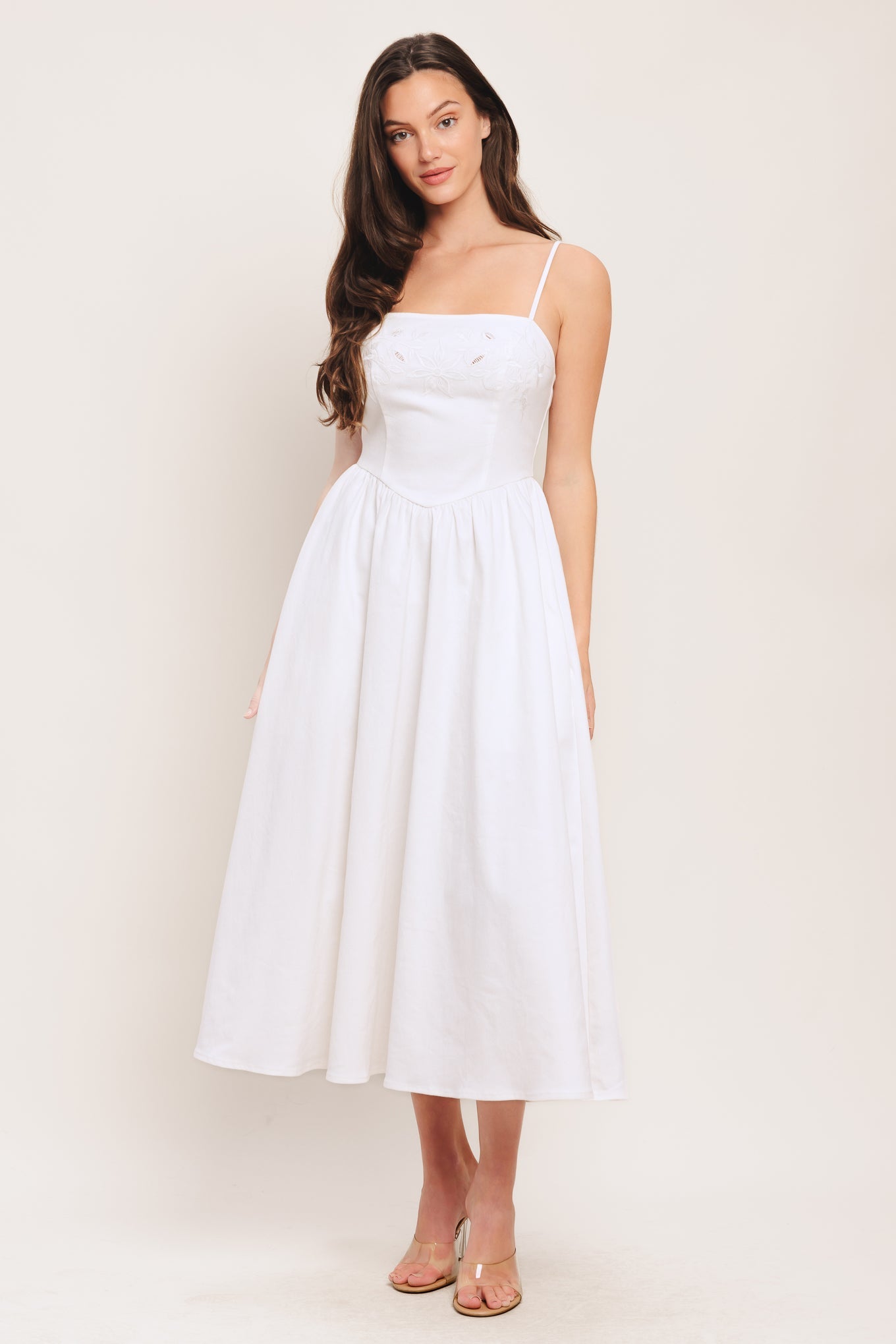CLOUD PETAL WHITE DENIM MIDI DRESS | Lady Black Tie