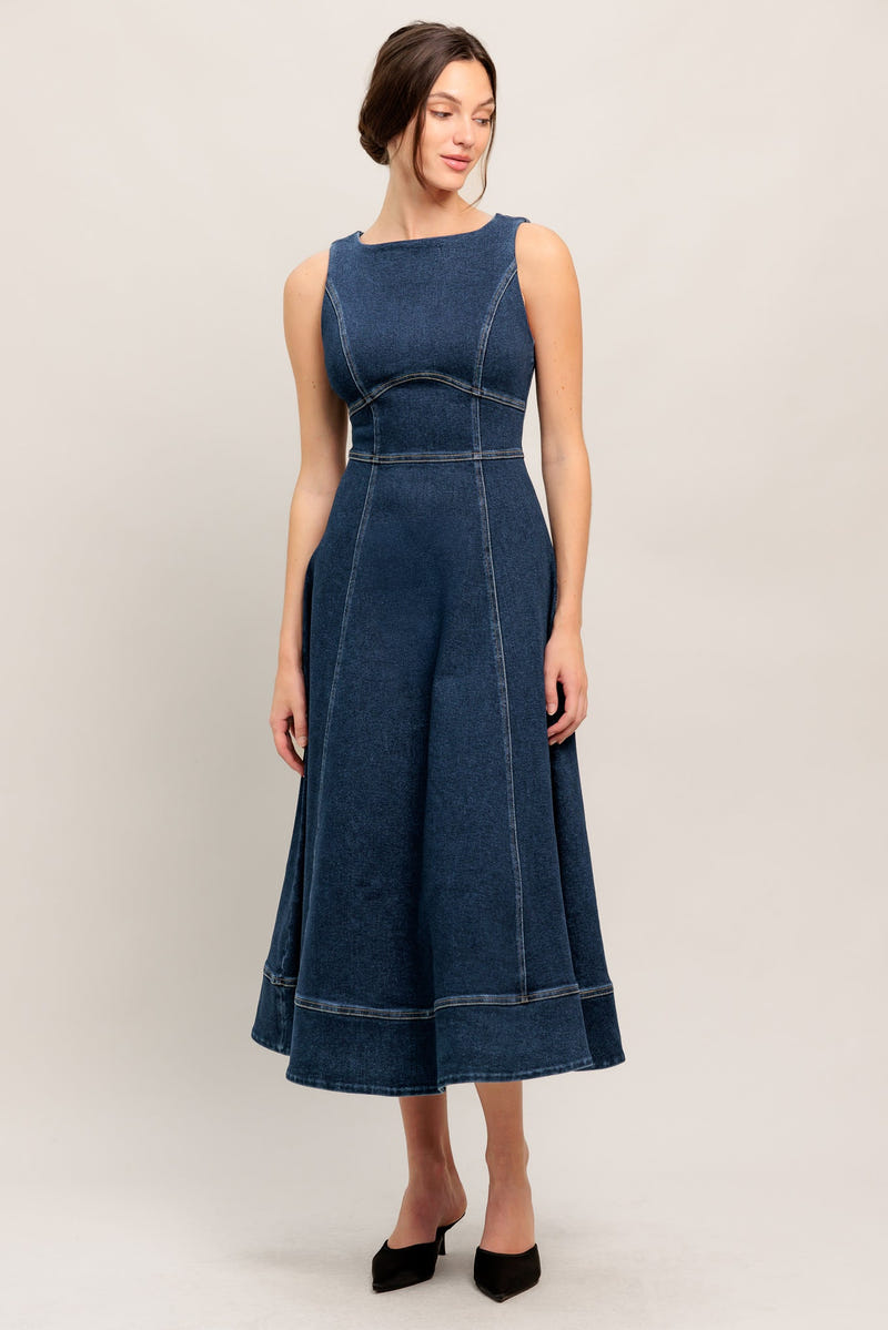 SIMPLE STATEMENT DENIM MIDI DRESS