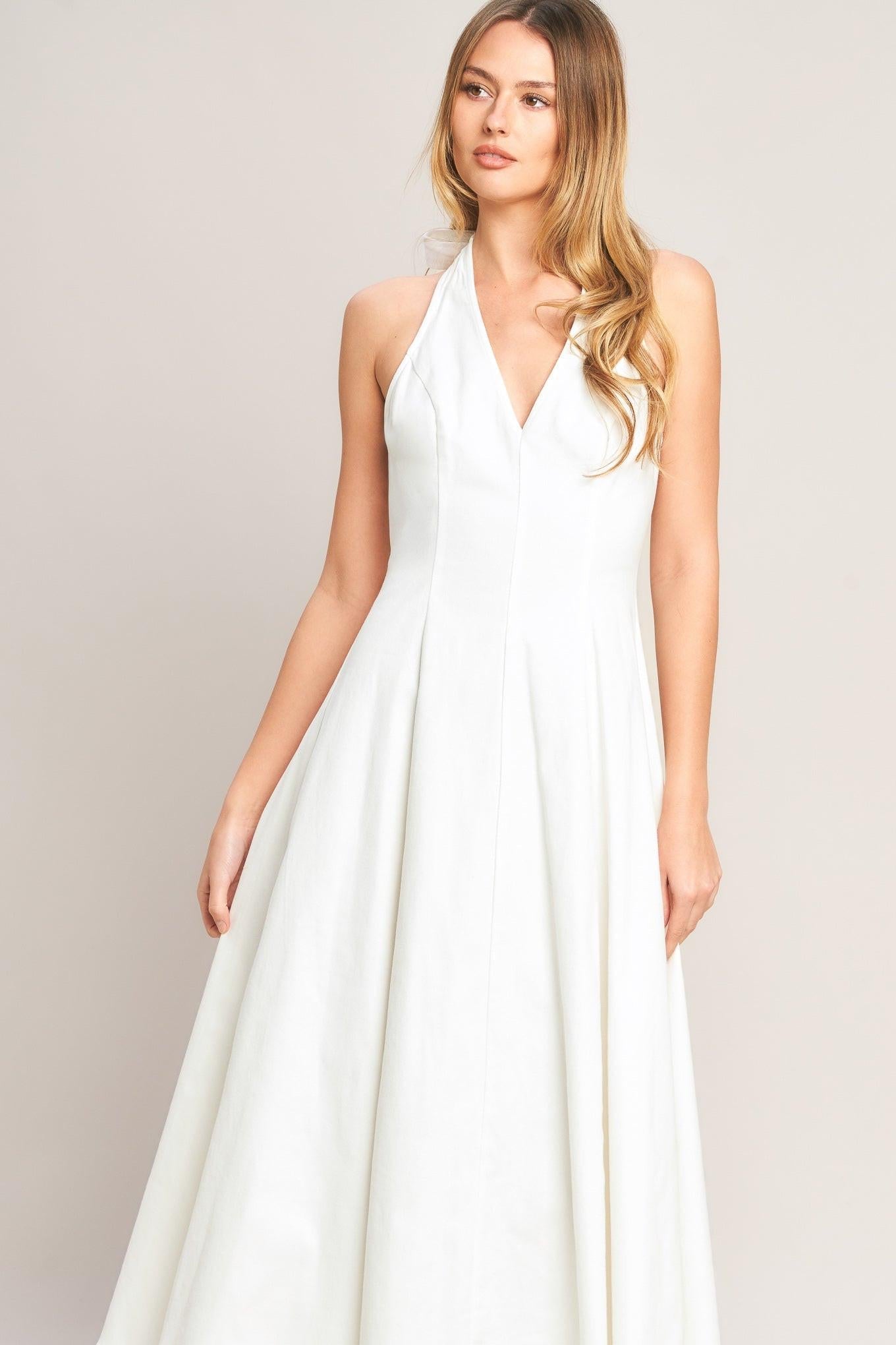 Lady Black Tie - Serene Moment White Halter Midi Dress - Size S Lady Black Tie - Serene Moment White Halter Midi Dress - Size S