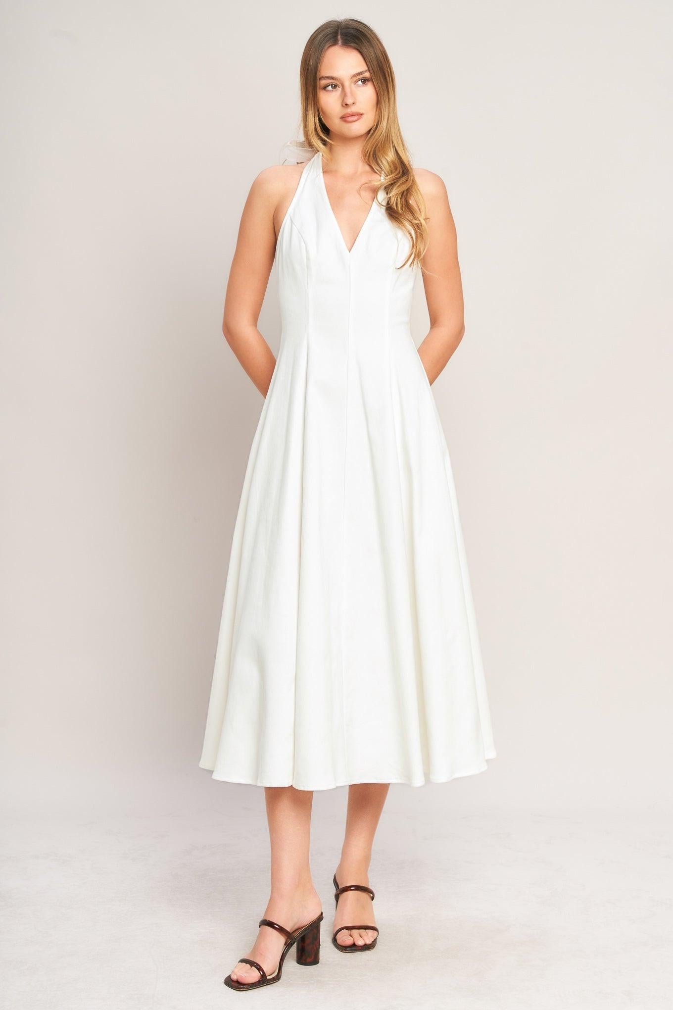 Lady Black Tie - Serene Moment - White Halter Neck Denim Dress