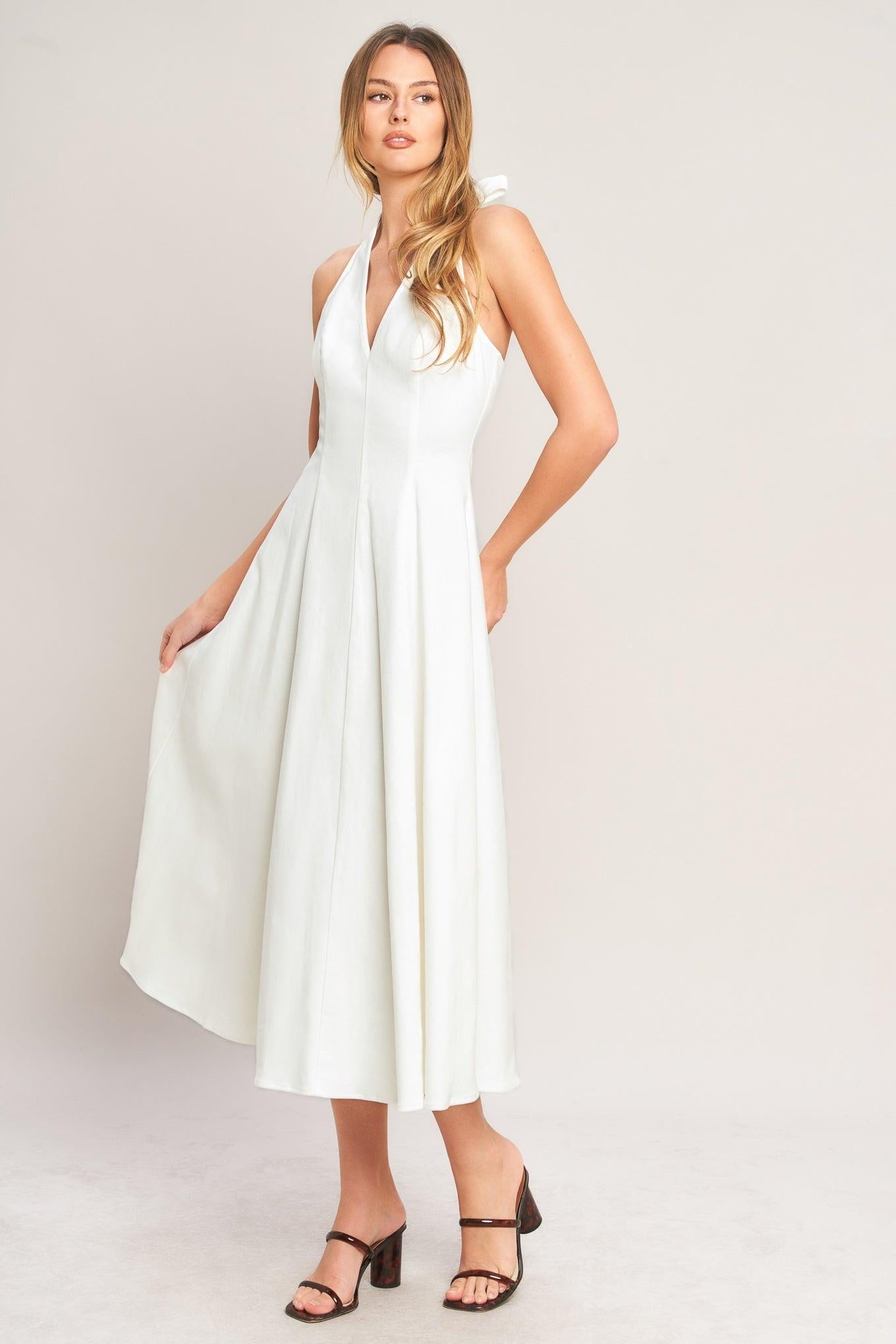Lady Black Tie - Serene Moment White Halter Midi Dress - Size S Lady Black Tie - Serene Moment White Halter Midi Dress - Size S