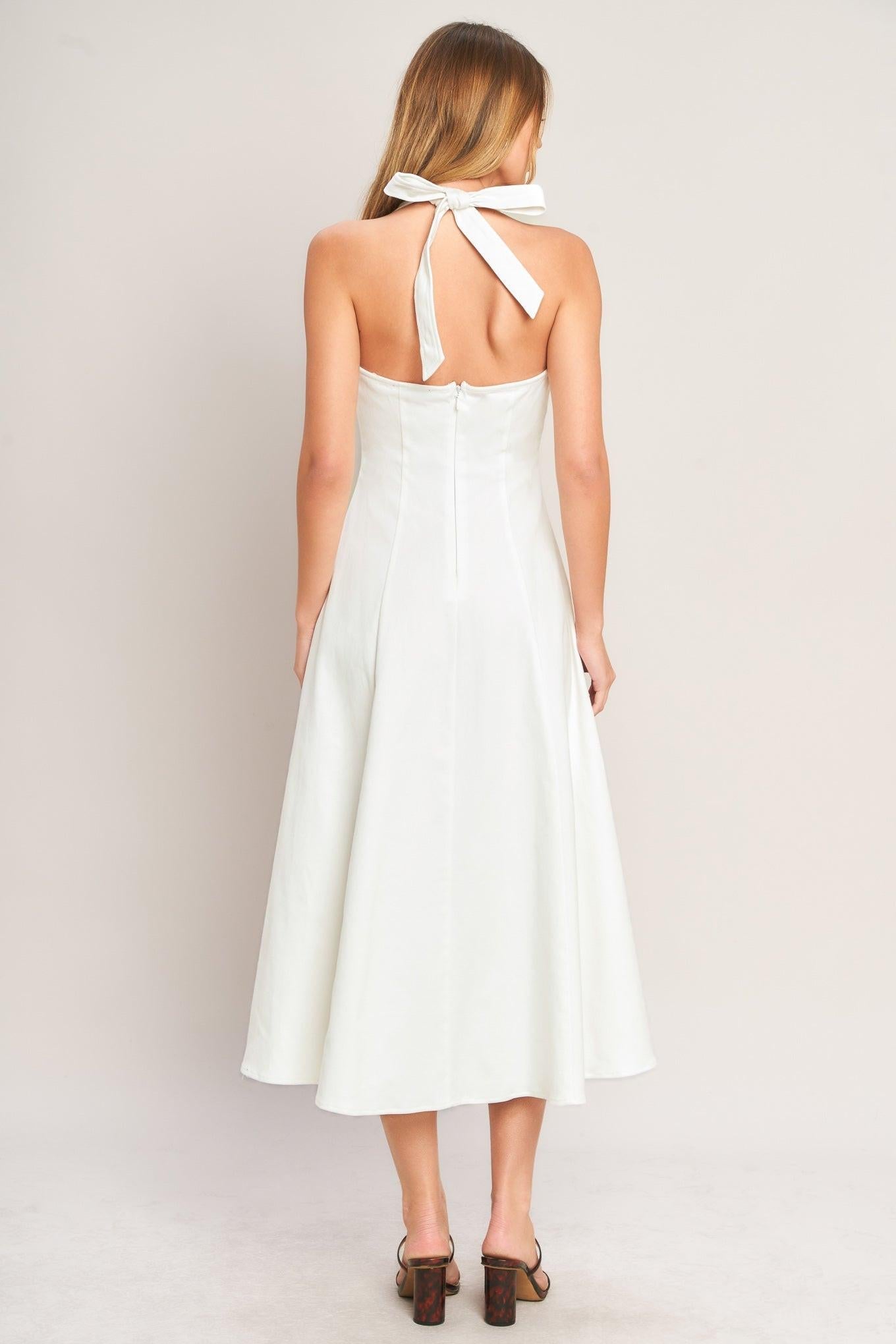 Lady Black Tie - Serene Moment White Halter Midi Dress - Size S Lady Black Tie - Serene Moment White Halter Midi Dress - Size S