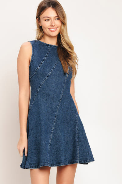 DAY TO NIGHT - SLEEVELESS DENIM MINI DRESS