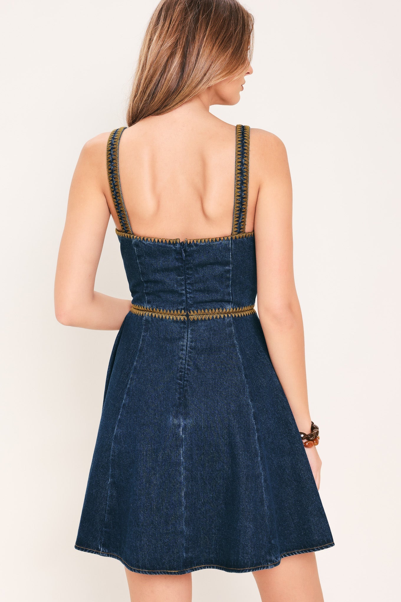 DARLIN - EMBROIDERED DARK DENIM MINI DRESS