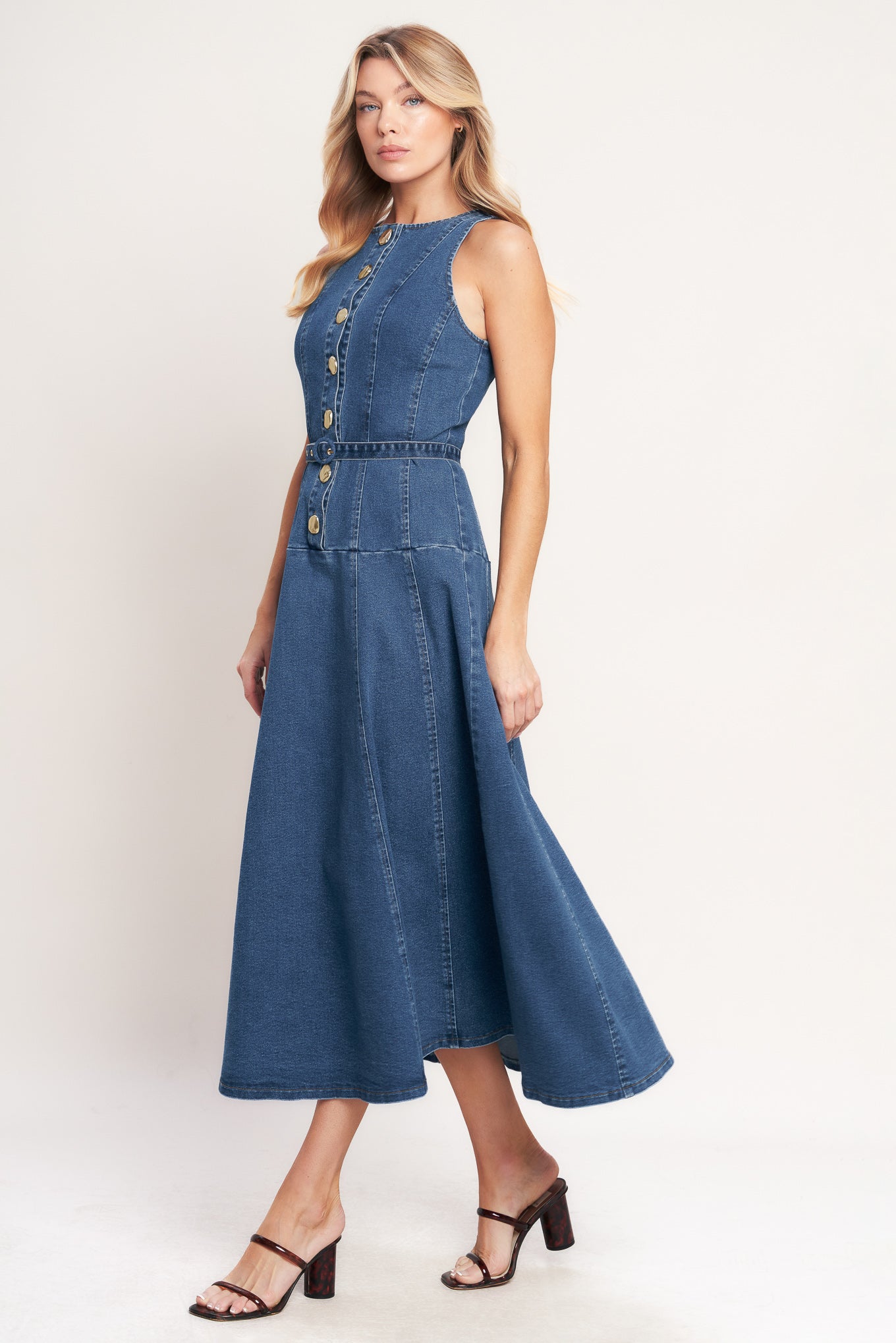 Lady Black Tie - Sunday Stroll - A-line Denim Midi Dress