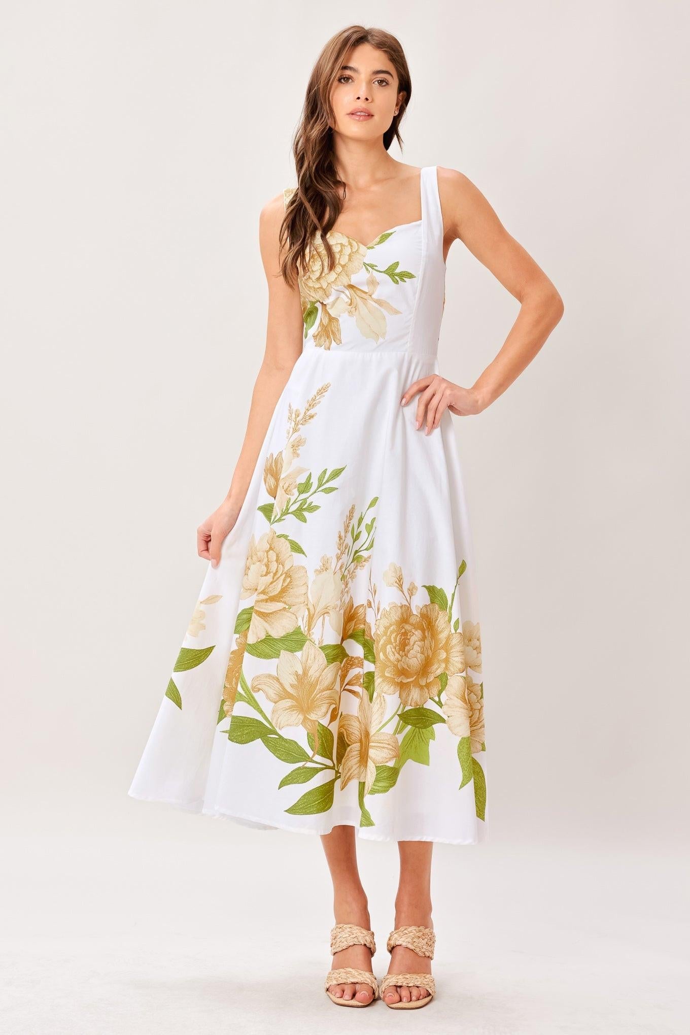 IVORY BOTANICA FLORAL MIDI DRESS