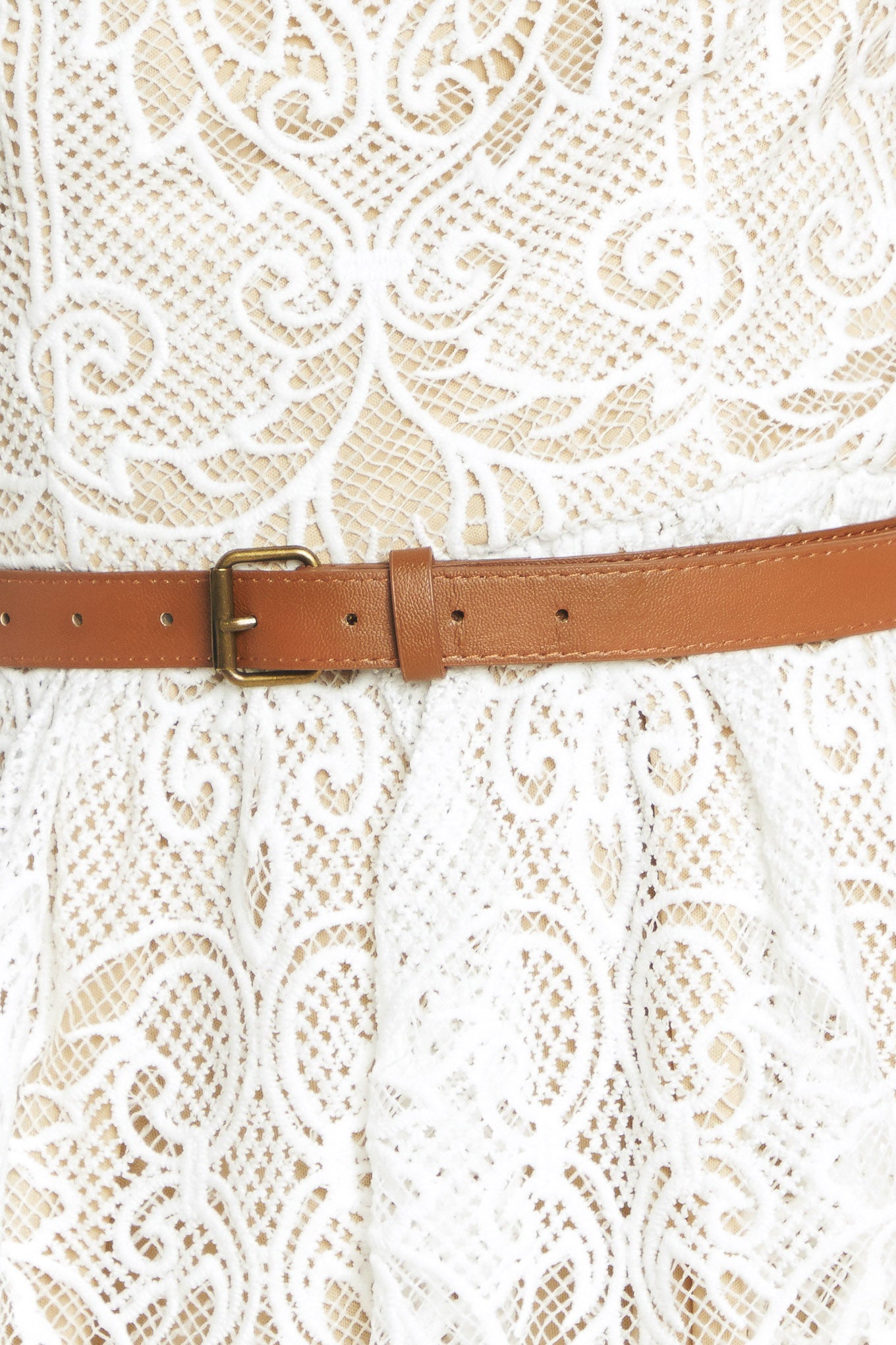 white lace dress with brown belt White Summer Dress With Brown Belt Brown Leather Belt With White Dress Outfits (12 Ideas Outfits