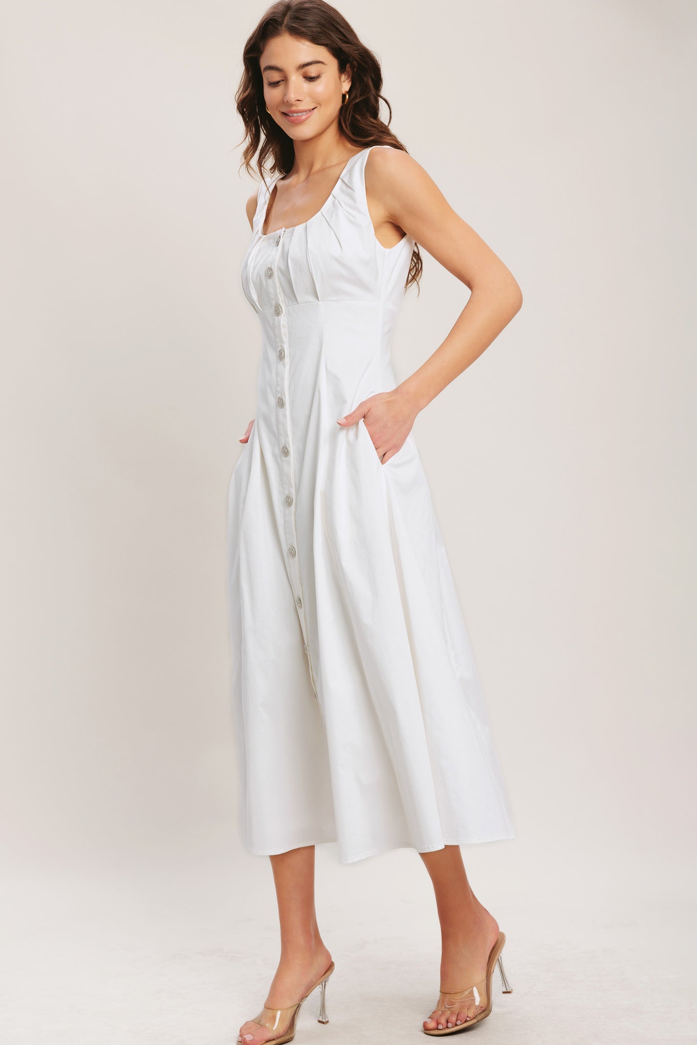 white brunch dress Seaside Brunch White Midi Dress - Final Sale