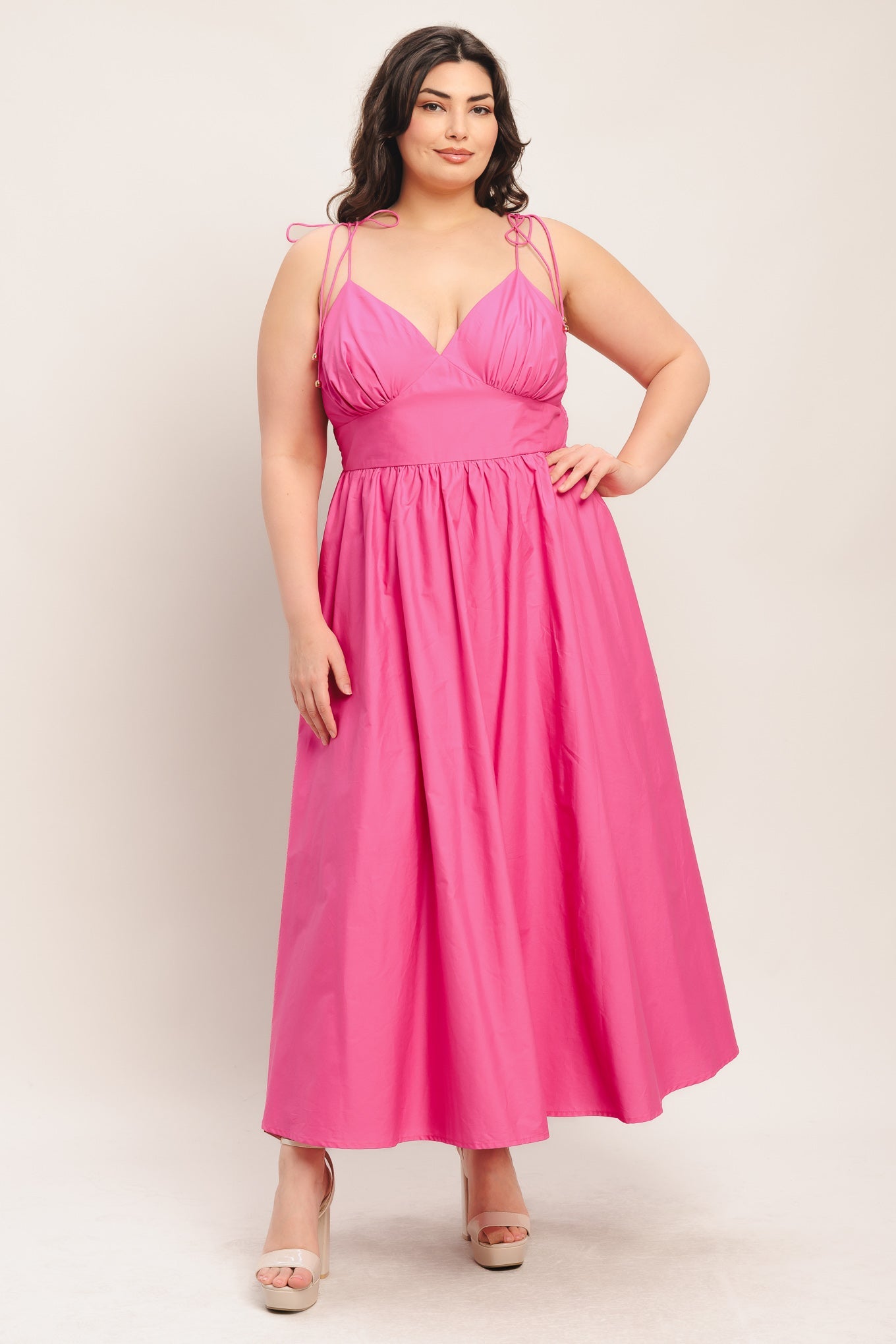 hot pink midi dress plus size hot pink cocktail dress Plus Size Hot Pink Semi Formal O Neck Puff Sleeve A-Line Midi Dress