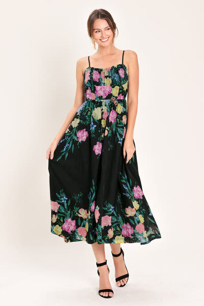 SHADOW SPRINGS - A-LINE FLORAL MIDI DRESS