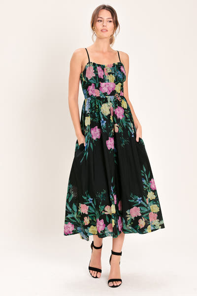 SHADOW SPRINGS - A-LINE FLORAL MIDI DRESS