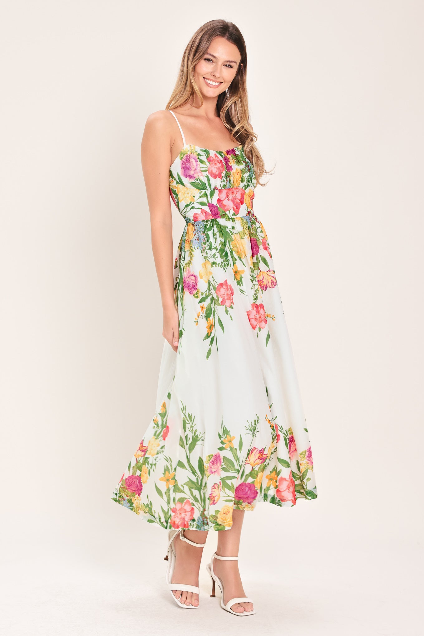 SHADOW SPRINGS - A-LINE FLORAL MIDI DRESS