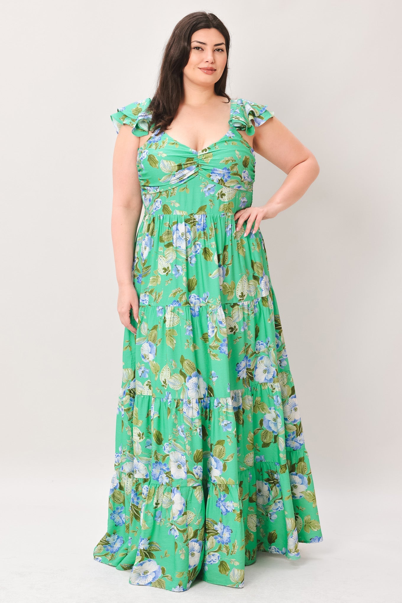 Lady Black Tie - Fresh Blossom Green Floral Maxi Dress - Size 1x Lady Black Tie - Fresh Blossom Green Floral Maxi Dress - Size 1x