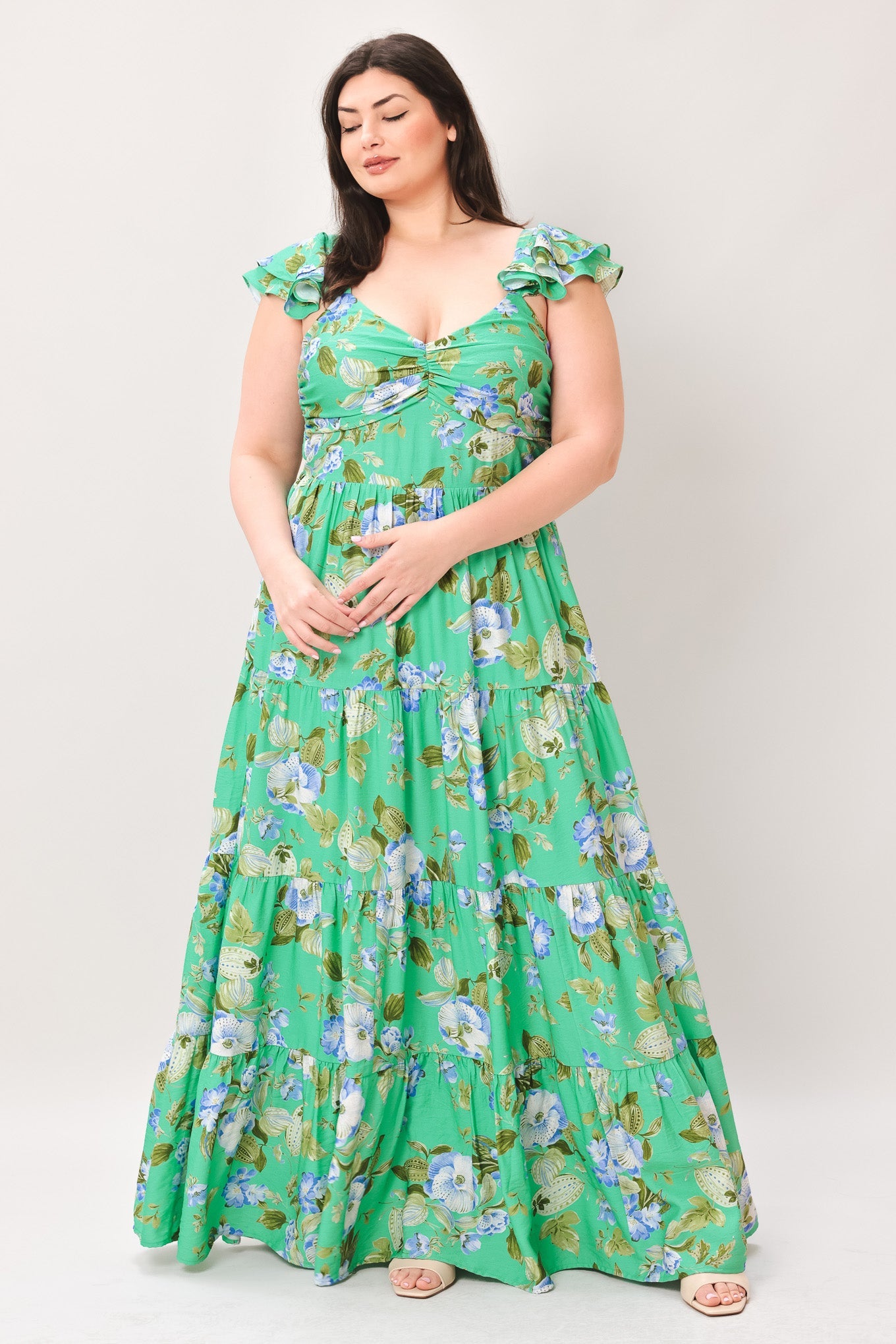 Lady Black Tie - Fresh Blossom Green Floral Maxi Dress - Size 1x Lady Black Tie - Fresh Blossom Green Floral Maxi Dress - Size 1x