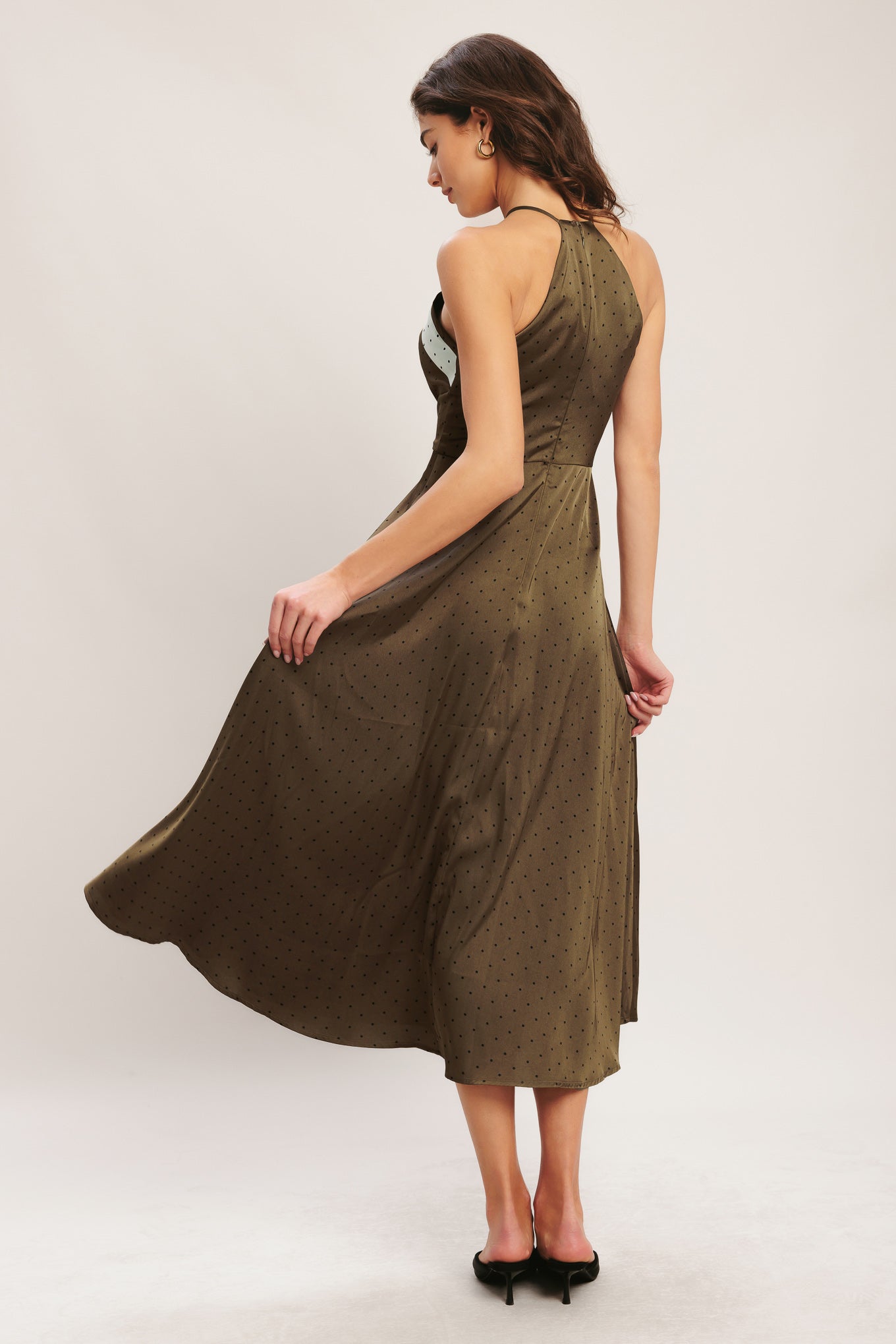 Lady Black Tie - Espresso Chic Halter Satin Midi Dress - Size S Lady Black Tie - Espresso Chic Halter Satin Midi Dress - Size S