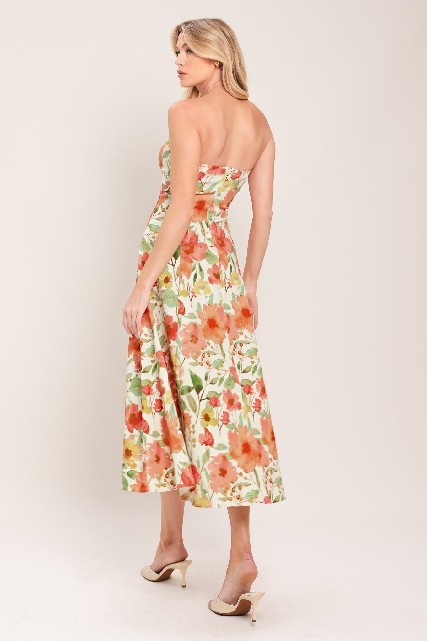 FLORAL DAYDREAM STRAPLESS MIDI DRESS
