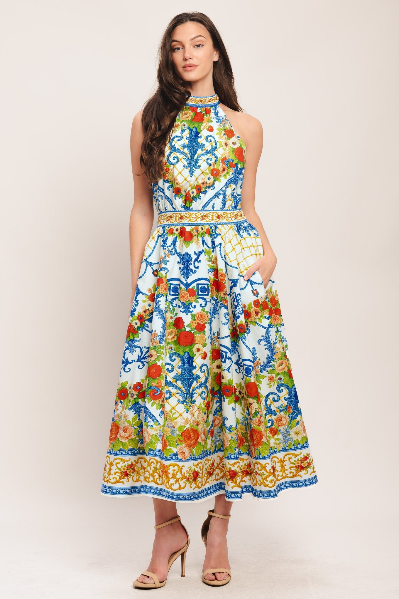 CERAMIC FLORA PRINTED MIDI DRESS