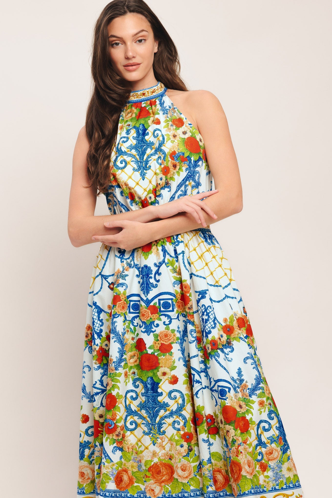 CERAMIC FLORA PRINTED MIDI DRESS