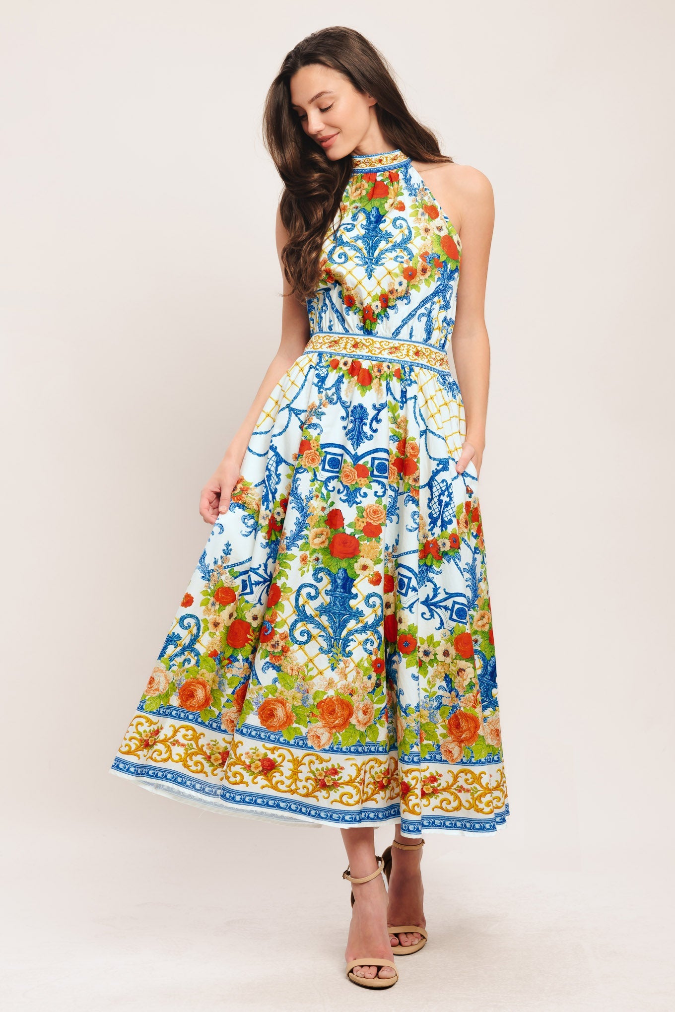 CERAMIC FLORA PRINTED MIDI DRESS