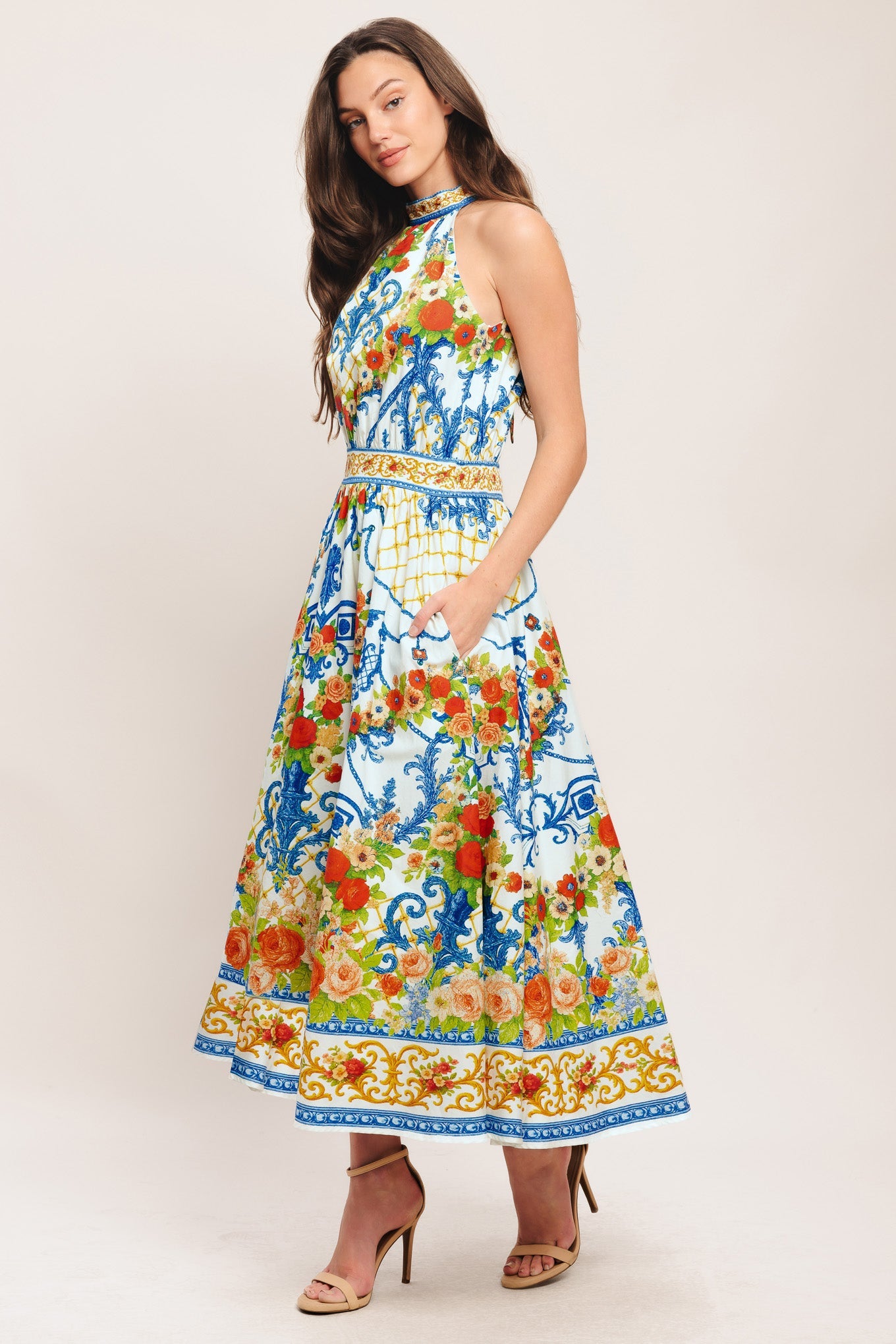 CERAMIC FLORA PRINTED MIDI DRESS