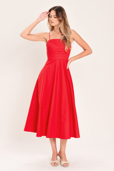 MODERN ROMANCE RED MIDI DRESS - FINAL SALE