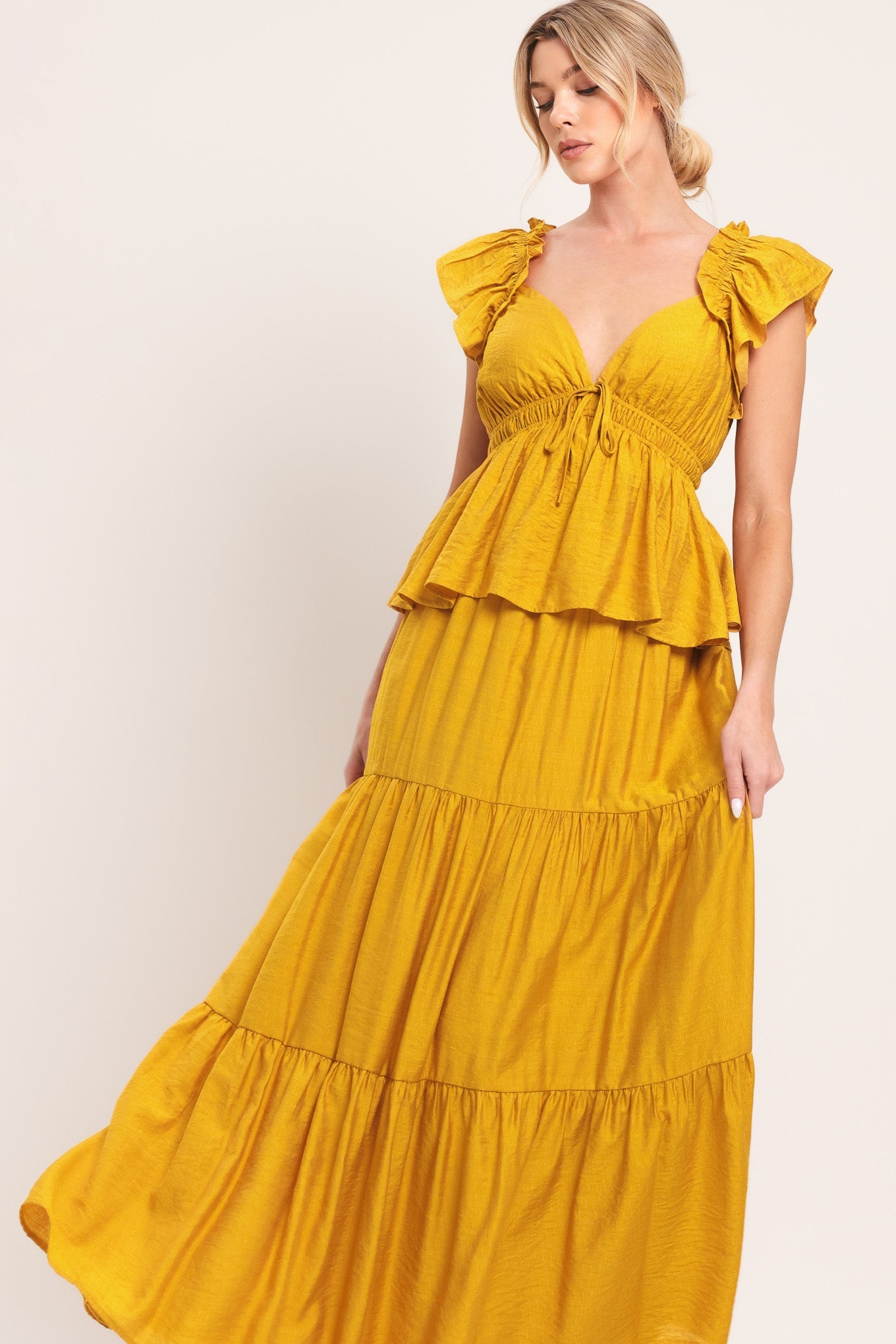 FALLING FOR YOU - MUSTARD YELLOW MAXI DRESS