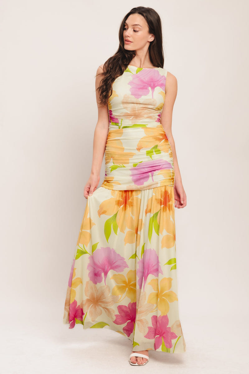 WARM BREEZE BLOOMS POWER MESH MAXI DRESS - FINAL SALE