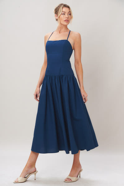 REFINED FLOW NAVY MIDI DRESS - FINAL SALE
