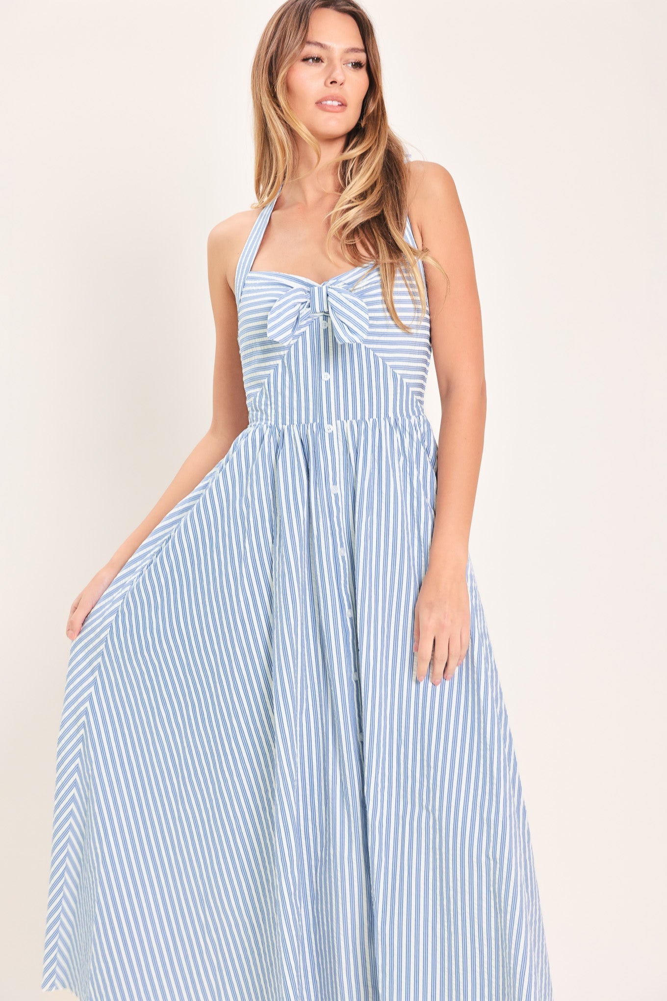 Lady Black Tie - Fresh Day Stripe Blue Midi Dress
