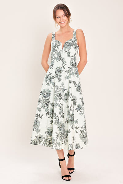 FOREVER YOUNG BLACK FLORAL MIDI DRESS - FINAL SALE