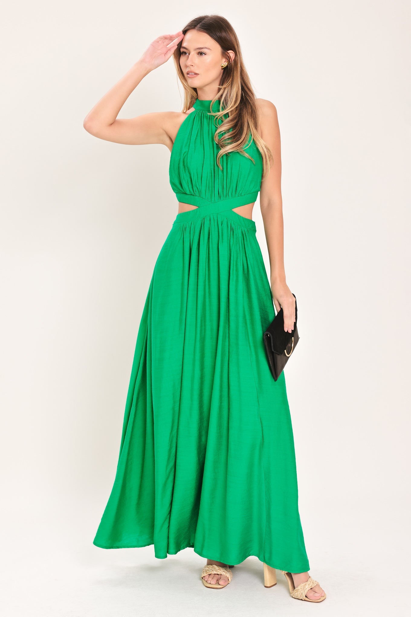 Lady Black Tie - Halter Maxi Dress With Side Cut-outs Lady Black Tie - Halter Maxi Dress With Side Cut-outs